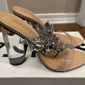 Schutz Women's Clear and Tan Heels